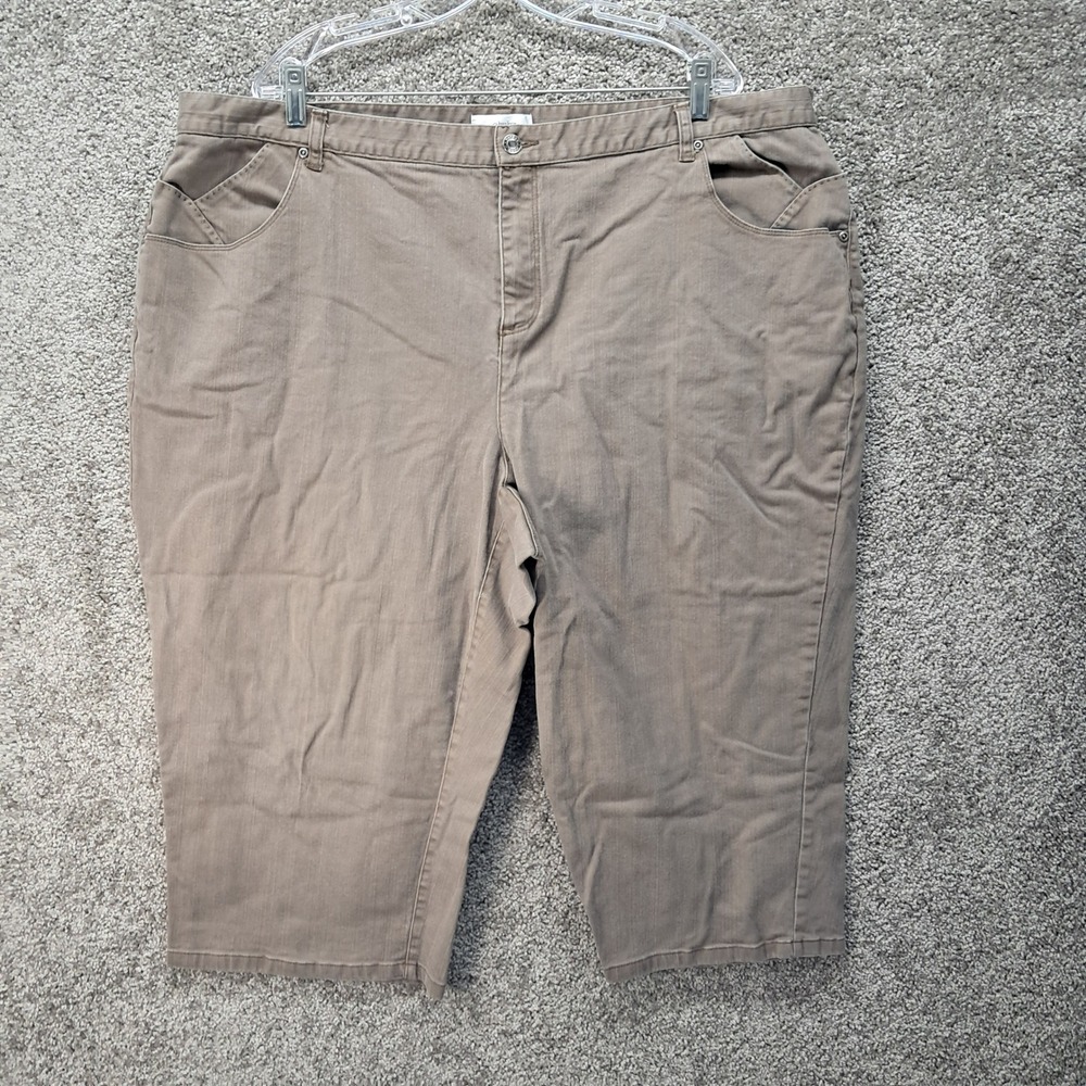 CJ Banks Womens Plus 24W Taupe Brown Stretch Cotton Capri Crop Pants 04827-2836